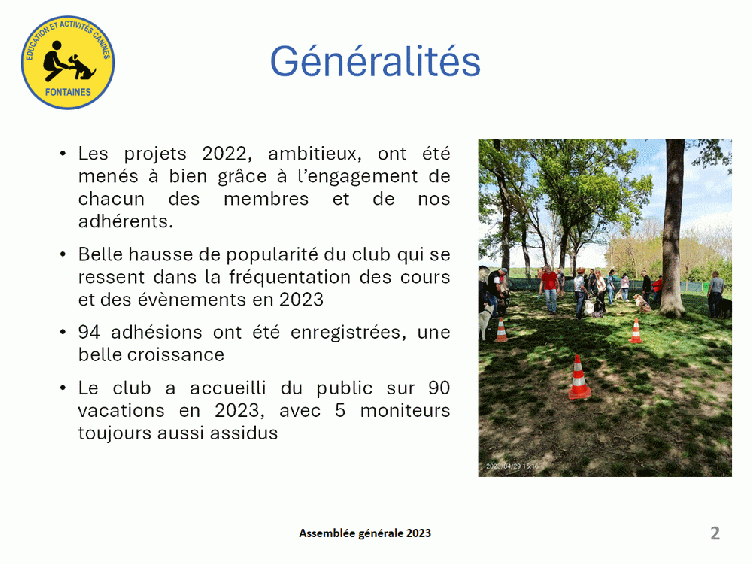 Bilan 2023 présenté lors de l'assemblée générale du 12 avril 2024