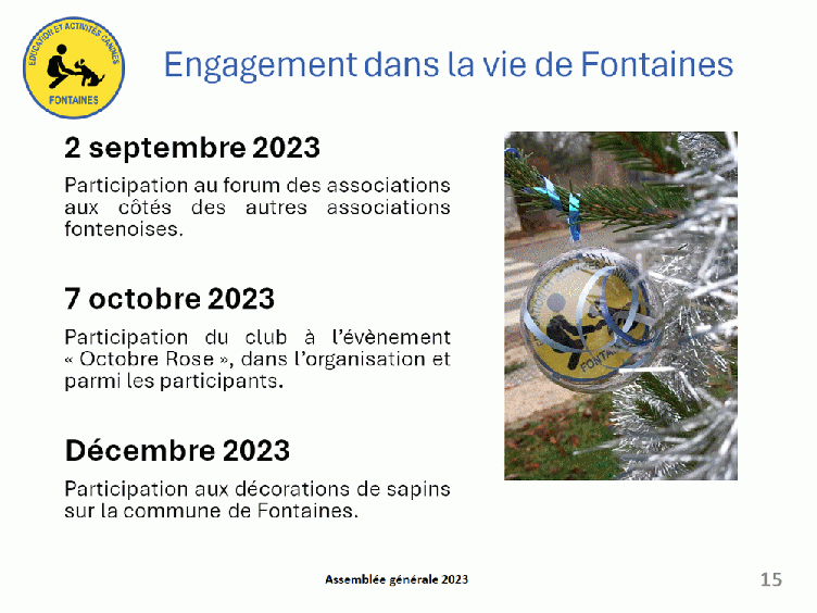 Bilan 2023 présenté lors de l'assemblée générale du 12 avril 2024