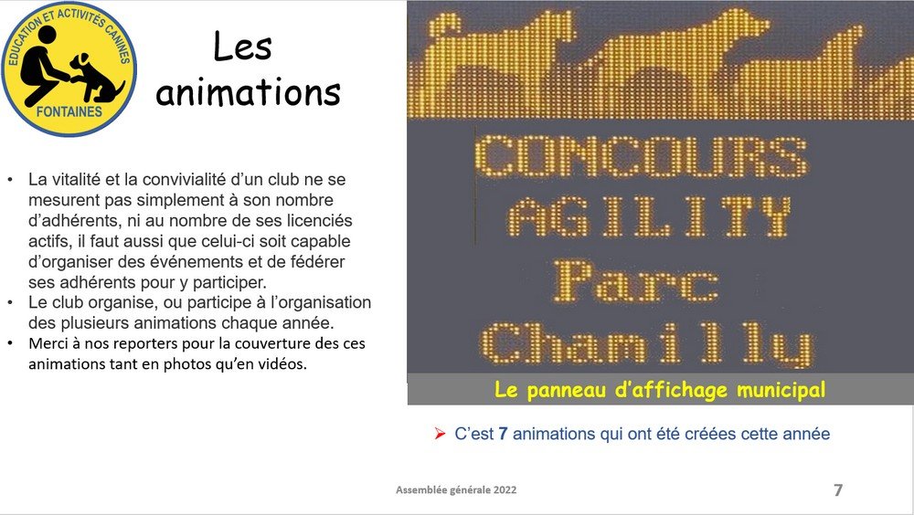 Bilan 2022 présenté lors de l'assemblée générale du 31 mars 2023